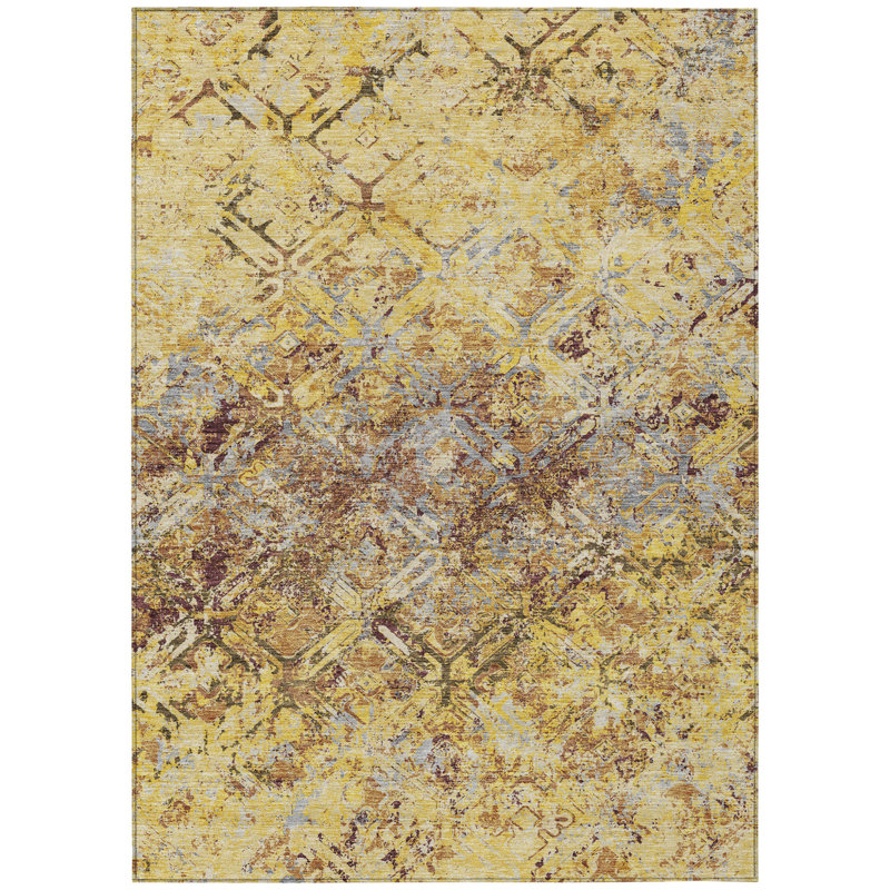 Tapis intérieur / extérieur géométrique lavable doré 8 pi x 10 pi