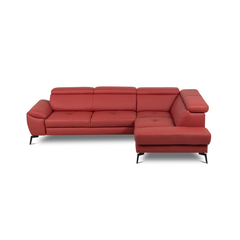 Alvoro Genuine Leather Corner Sofa with Electric Seat Extension & Adjustable Headrests, Red, Right Hand Facing