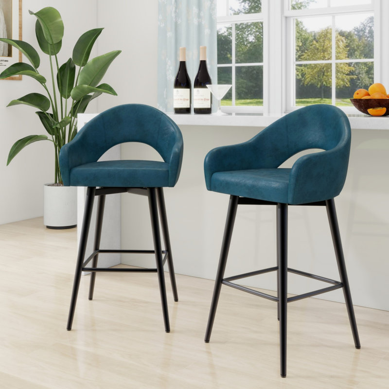 Tabouret de bar rotatif avec dossier Corrigan Studio, Bleu, Extra Tall (38.8" Seat Height)