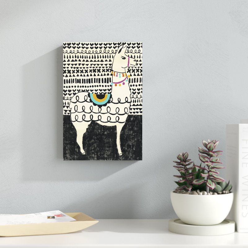«Party Llama I», peinture sur toile, H 12 po x l 8 po