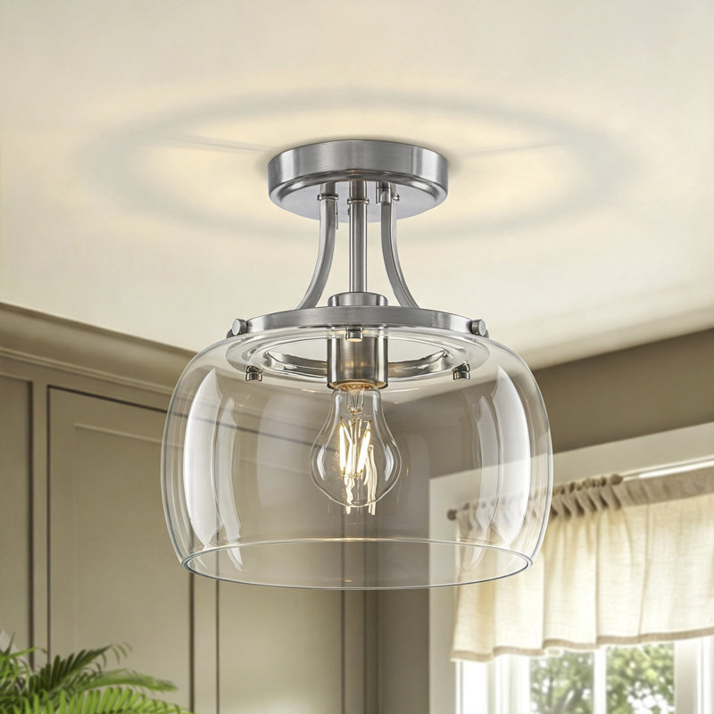 Plafonnier semi-encastré moderne 1 lumière, Nickel