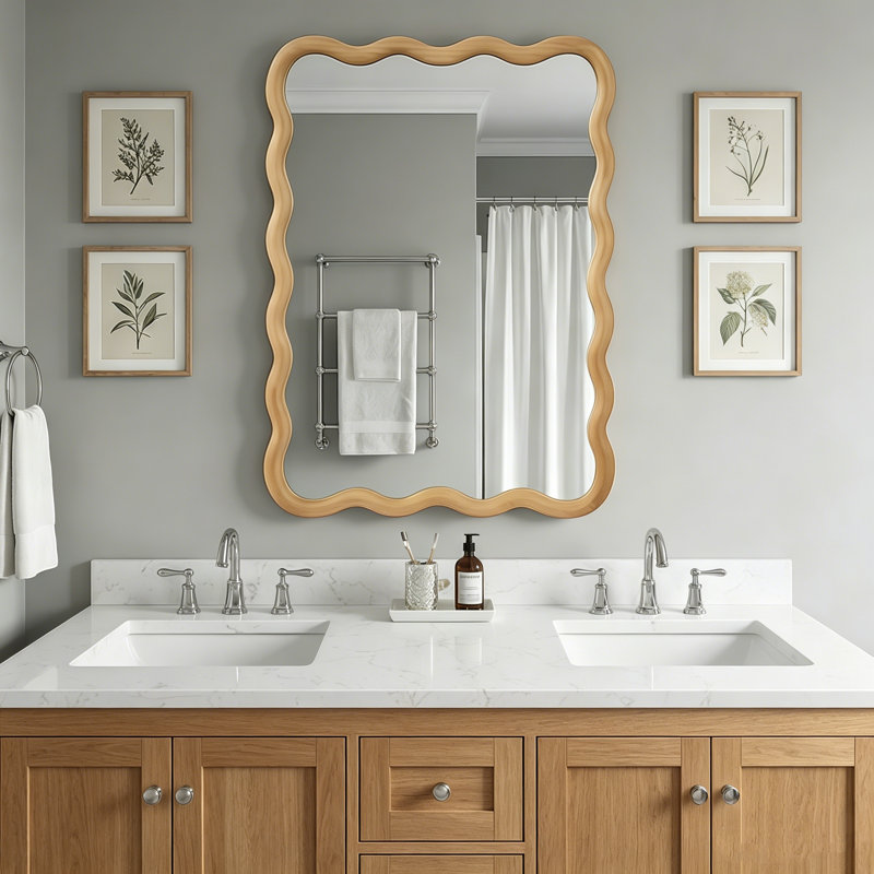 Miroir de salle de bain suspendu rectangulaire ondulé 20 po x 30 po, pour chambre à coucher, salle de bain, salon, miroir de meuble-lavabo mural en verre pour hall d'entrée, blanc