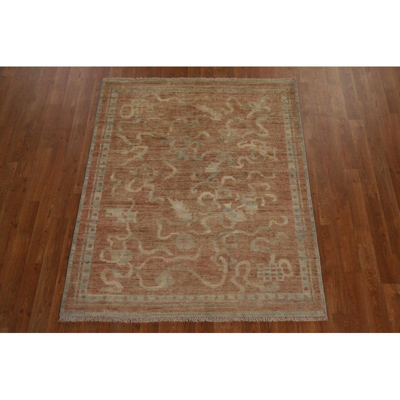 Tapis de style oriental végétal noué à la main 4 x 5 Art Deco