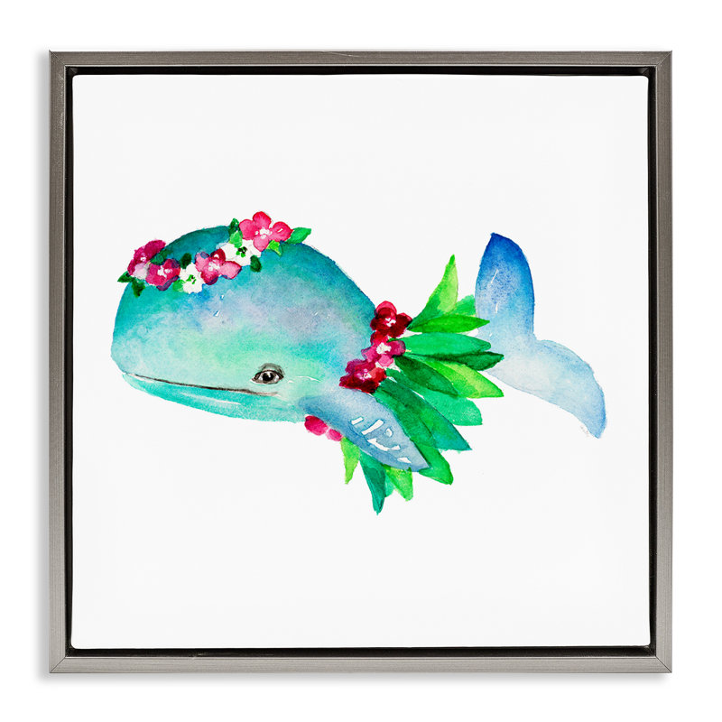«Hula Skirt Whale» par Lanie Loreth, H 18 po x l 18 po, Cadre flottant gris lustré