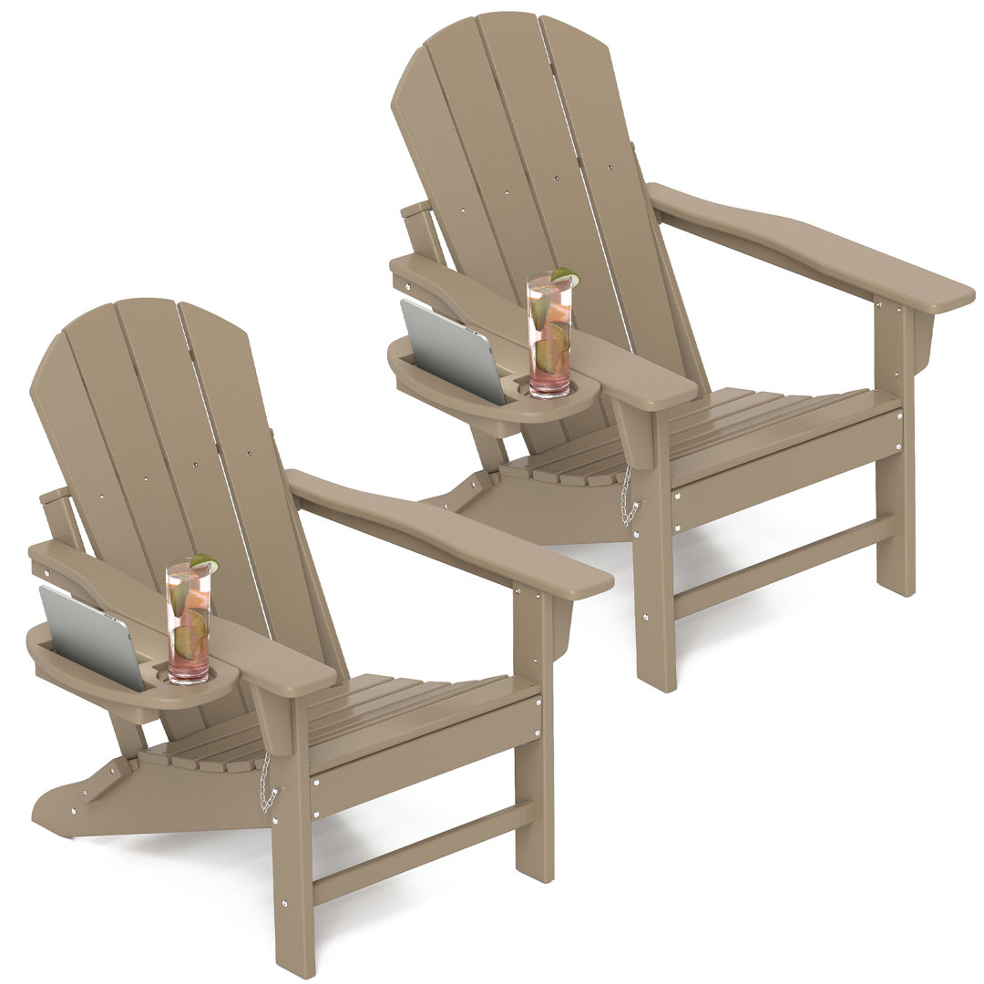 Hdpe Folding Adirondack Chair With Multifunctional Cup Holder (Set of 2) Latitude Run® 
