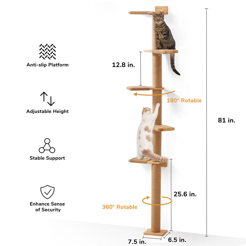 5 Tier Tall Cat Tree, Wall-Mounted Cat Scratching Post
