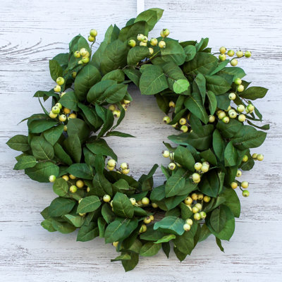 Salal Leaf & Cream Gooseberry Everyday Spring Summer Front Door Wreath 24"