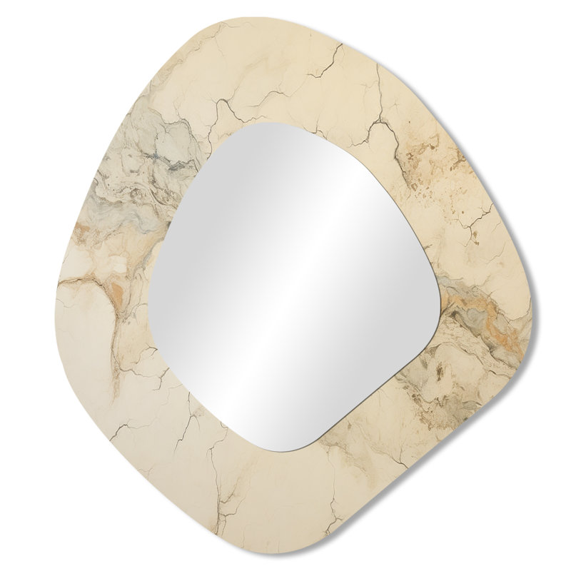 Miroir décoratif asymétrique en marbre Whitchurch Beige and White Marble River I, marbre, 28 po x 25 po