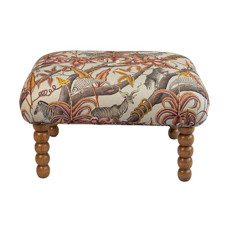 Pod Fabric Ottoman, Sealed Oak, Pangolin Park Plum Velvet
