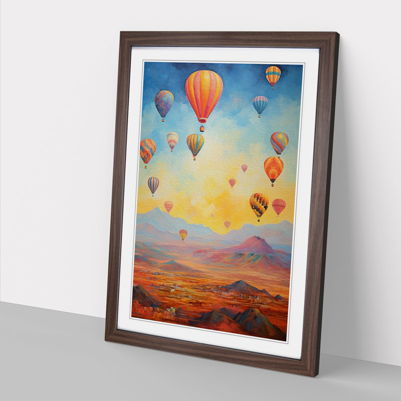 Hot Air Balloon Impressionism - Framed Print, 46cm H x 34cm W x 2cm D, Walnut Framed