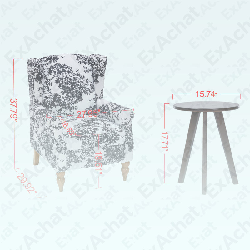 Ensemble de table basse et de fauteuils de style rétro de luxe, une chaise de lecture à haut dossier (blanc antique + gris) et une table basse en bois massif (ton noyer), convenant aux salons et aux chambres à coucher