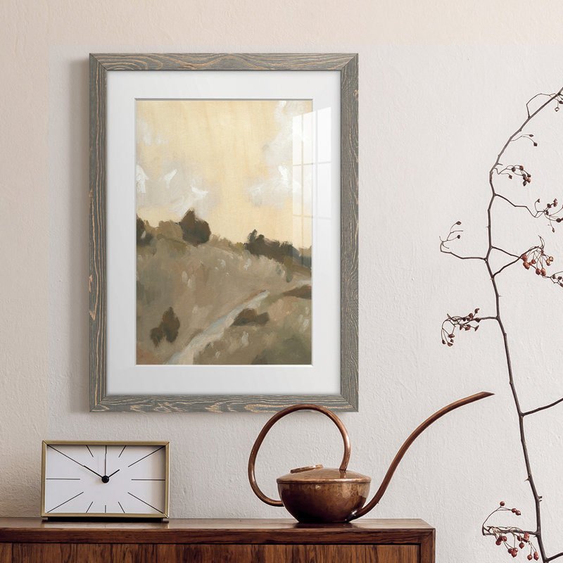 Hillside Walking Path IV - Peinture encadrée, H 43,5 po x l 31,5 po x P 1 po, Encadré gris clair
