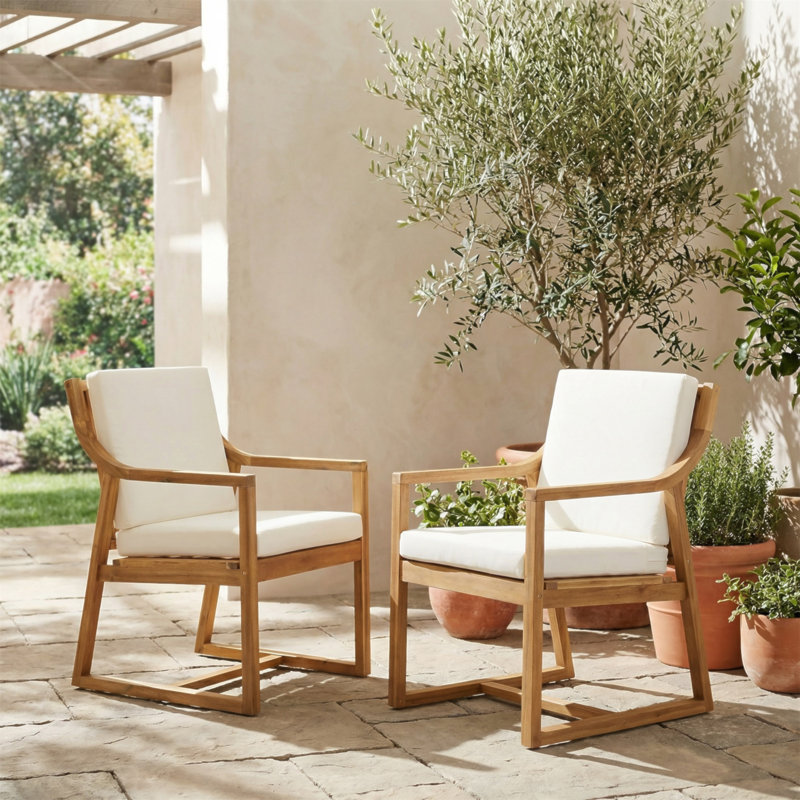 Outdoor  Chairs for Patio, Backyard, Garden Wood+Beige Cushion