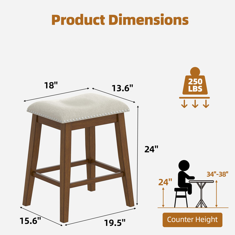 Tabourets de bar en bois rembourrés (ensemble de 2), Beige, Tabouret de comptoir (siège d'une hauteur de 24 p