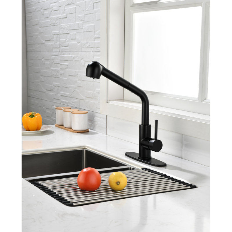 Robinet d'évier de cuisine noir mat avec douchette extractible, buse à poignée simple, jet haut rotatif à 360 °, corrosion et méthode de gestion de l'eau pratique, robinet, bec rotatif, revêtement,