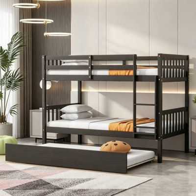 Lit superposé simple au-dessus de simple, lit superposé 3 en 1 avec lit gigogne, cadre de lit superposé en bois avec échelle et garde-corps de sécurité, lit superposé convertible, lit superposé en bois pour enfants, chambre d'adolescent