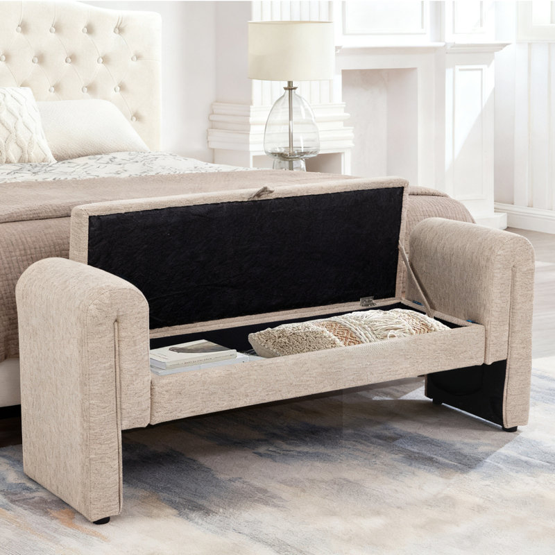 Upholstered Bench With Storage, Oatmeal