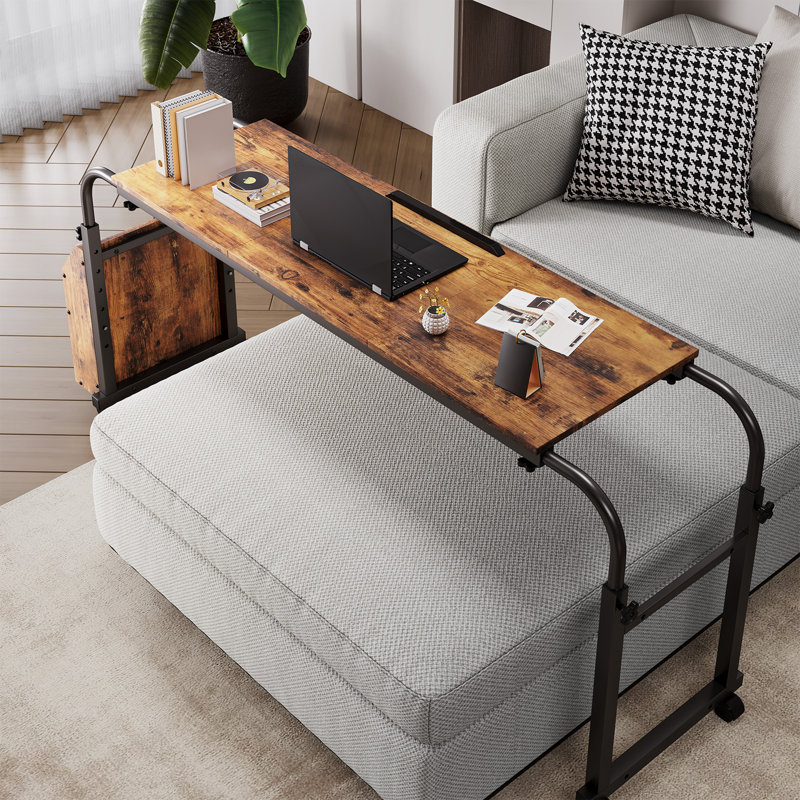 Overbed Table with Wheels,60.6-84.2 inches Mobile Bed Desk,Rolling Computer Desk, Laptop Cart,With 0-65°Tilt Stand,4 Heights and 6 Lengths,Side Storage Basket,for Home,Office and Hospital