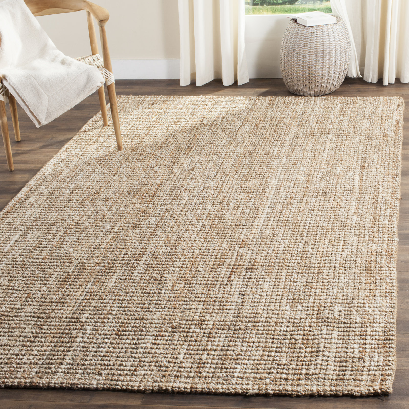 Alda Natural Ivory Hand-Woven Jute Rug, Rectangle 6' x 9'