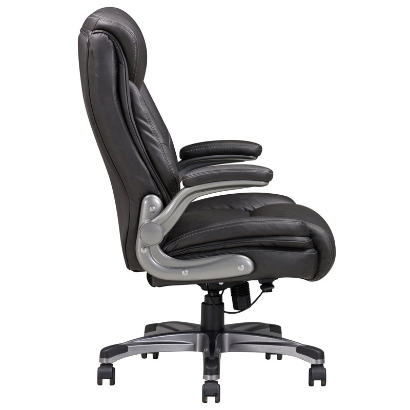 Chaise de bureau à hauteur ajustable en cuir retravaillé gris, pivotant à 360 °, accoudoirs et hauteur polyvalents, chaise en cuir contreplaqué, texture en filet luxueux