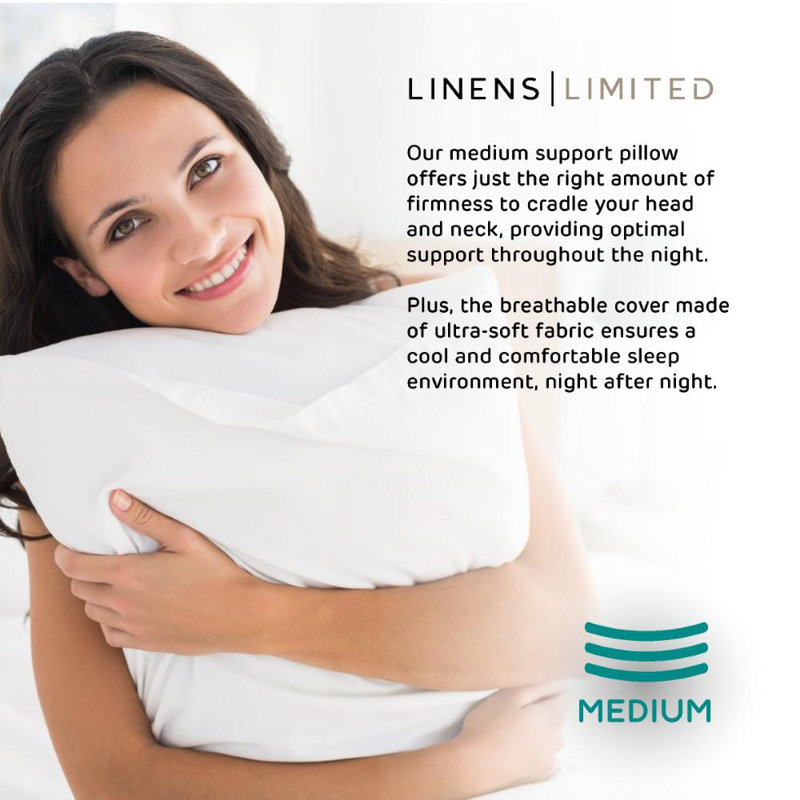 Linens Limited Soft Pillows, Made in the UK, Cloud Comfort, Soft and Firm with Orthopedic Support, Non-Allergenic Polycotton Polyester Hollowfibre, Machine Washable - Pack of 4
