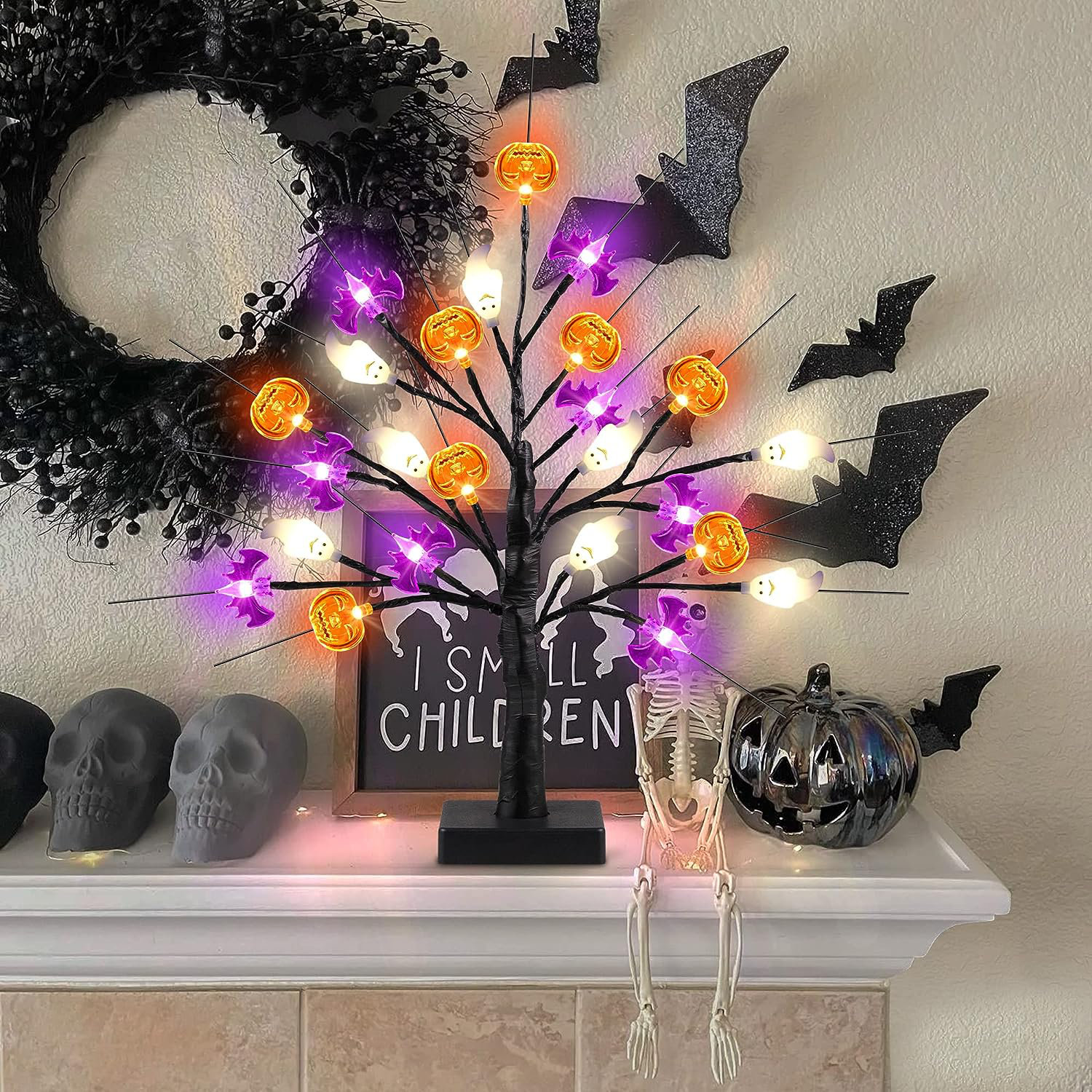 The Holiday Aisle® 18 Inch Black Halloween Tree Light With 24 LED