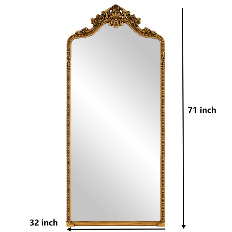 Vintage Full Length Mirror Luxury Carved PU Framed Arched Standing Floor Mirror Full Body Mirror, 71" x 32"