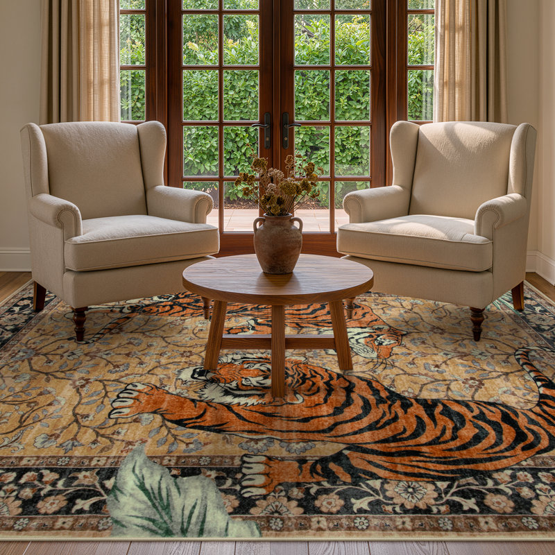 Tapis d'automne lavable Goldene Vintage Tiger Desert Brown - Tapis doux en cachemire pour salon, chambre ou bureau