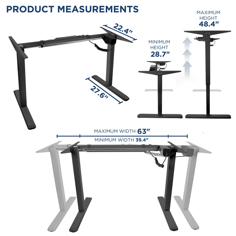 Black Adjustable Electric Standing Desk Frame with Controller