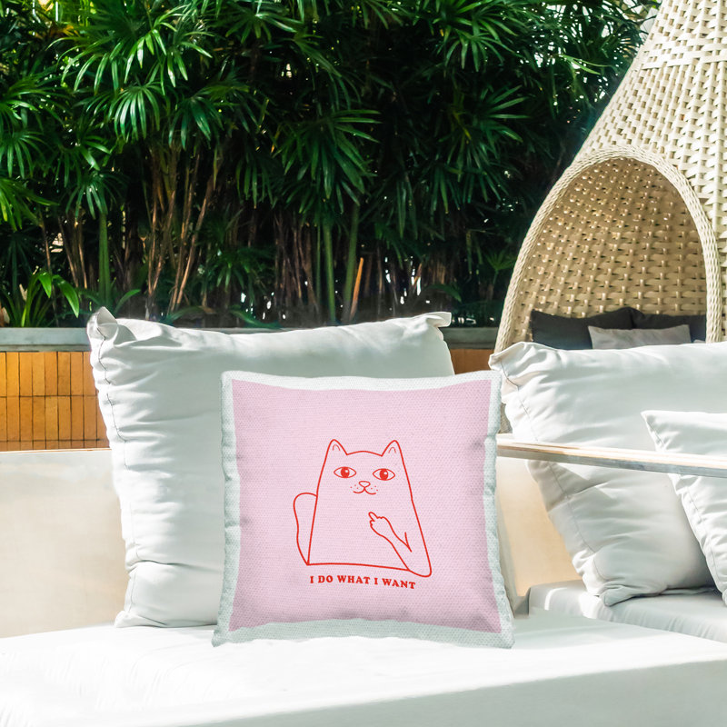 Coussin d'extérieur imprimé rose «What I Want Cat» rose par House of Lulu