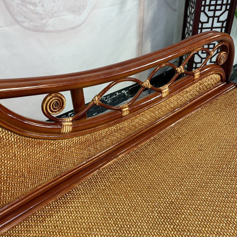 Fauteuil grand 76,77 po en rotin véritable brun naturel de style chinois