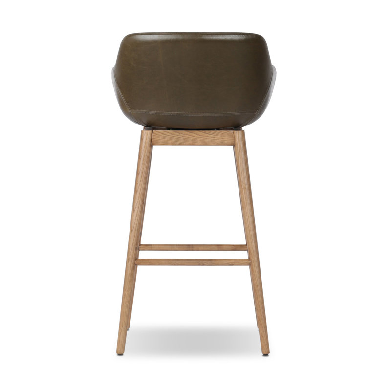 Hannah Swivel Stool, Bar Stool (30.5" Seat Height), Amber Ash, Dulane Moss/Genuine Leather