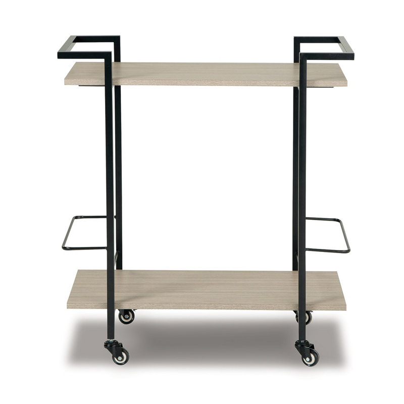 Transitional Black and Beige Bar Cart with Bottle Holders and Locking Casters