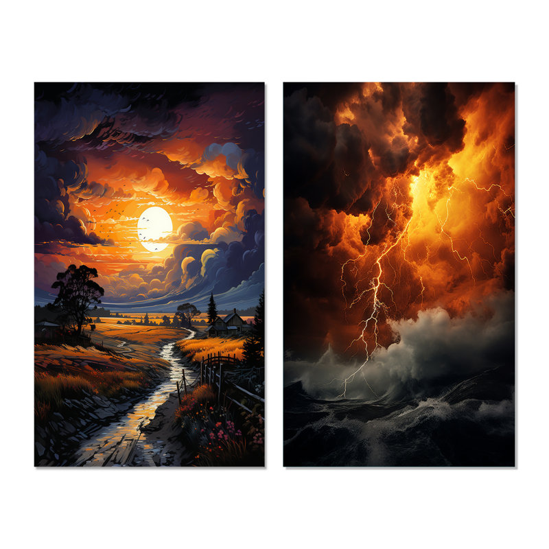 «Storm Impendent Fury Pointillism», 2 pièces, H 24 po x l 20 po, Toile tendue