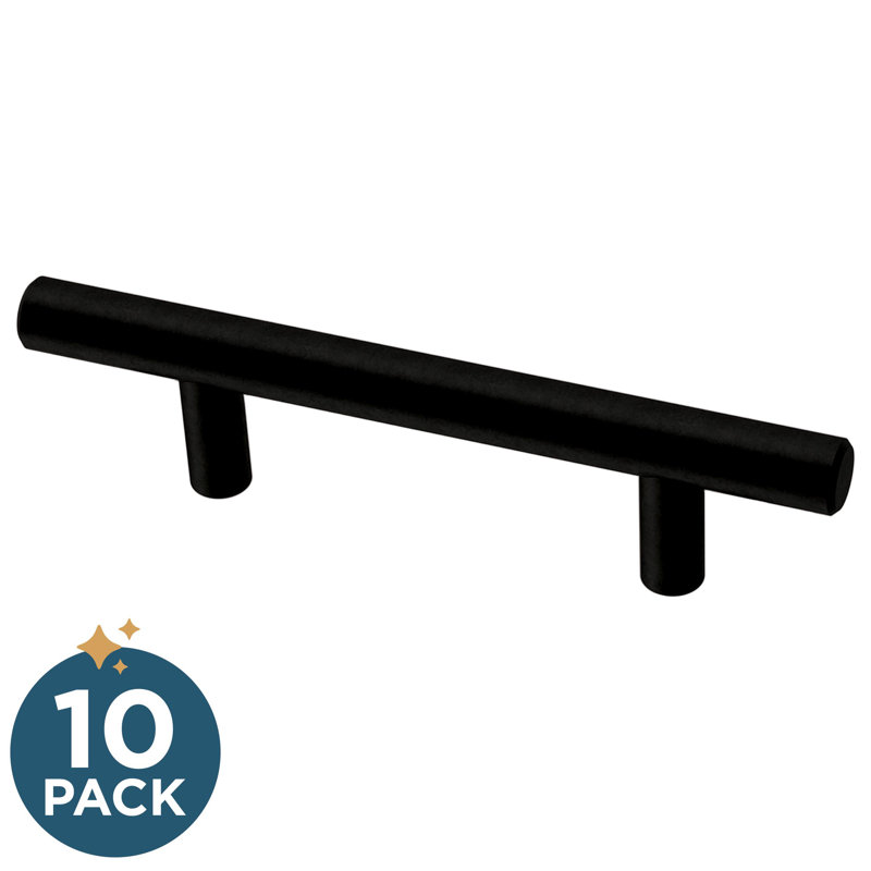 Matte Black Modern Brass Bar Cabinet Handles 3" Center to Center