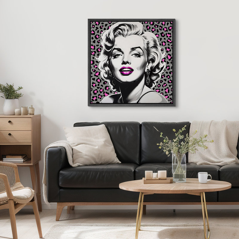 «Elegance Grey Fashion», portrait féminin, impression sur toile encadrée, Cadre noir, H 24 po x l 24 po