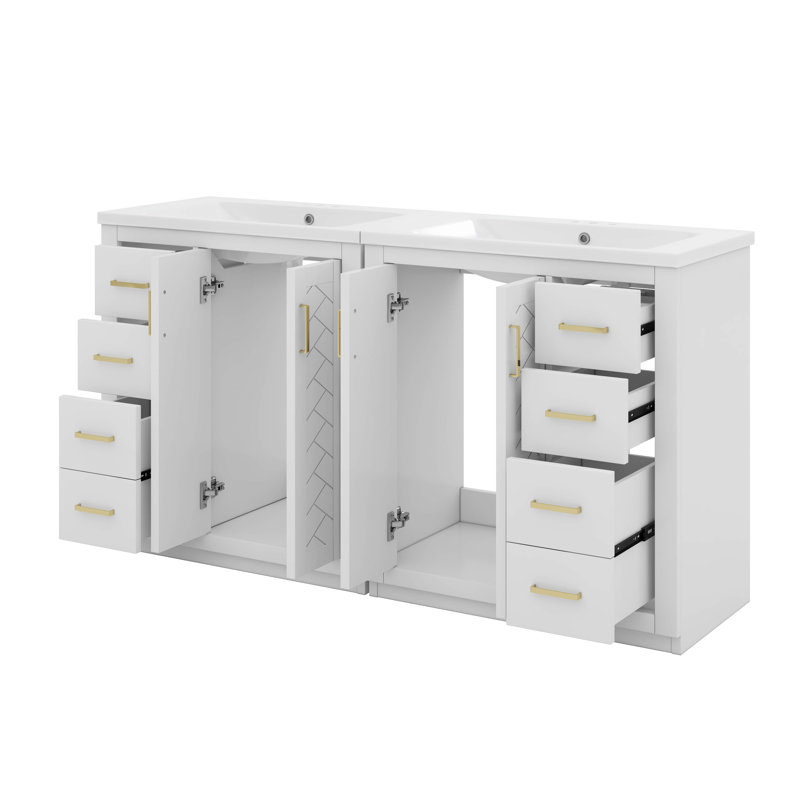 Ensemble de meuble-lavabo simple 60 po avec lavabo en céramique 60 po et 3 tiroirs, Blanc