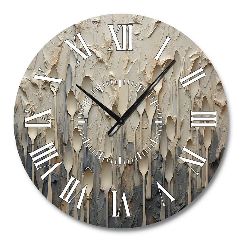 Ustensiles beiges et gris - Horloge murale blanche, Grand