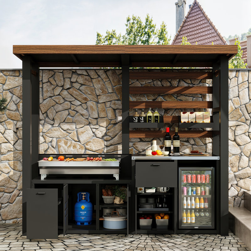 Cuisine d'extérieur recouverte d'acier galvanisé Fusion Flame, Noir