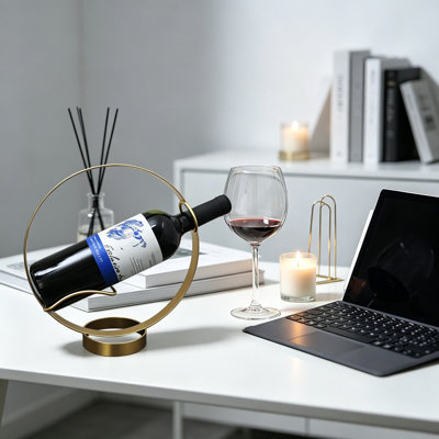 Single Wine Bottle Holder Freestanding Countertop Wine Rack, Modern Metal Display Stand For Home Kitchen Bar Decor