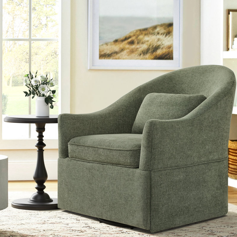 Martha 30.3 ″ Wide Upholstered Swivel Barrel Accent Chair, Moss Green