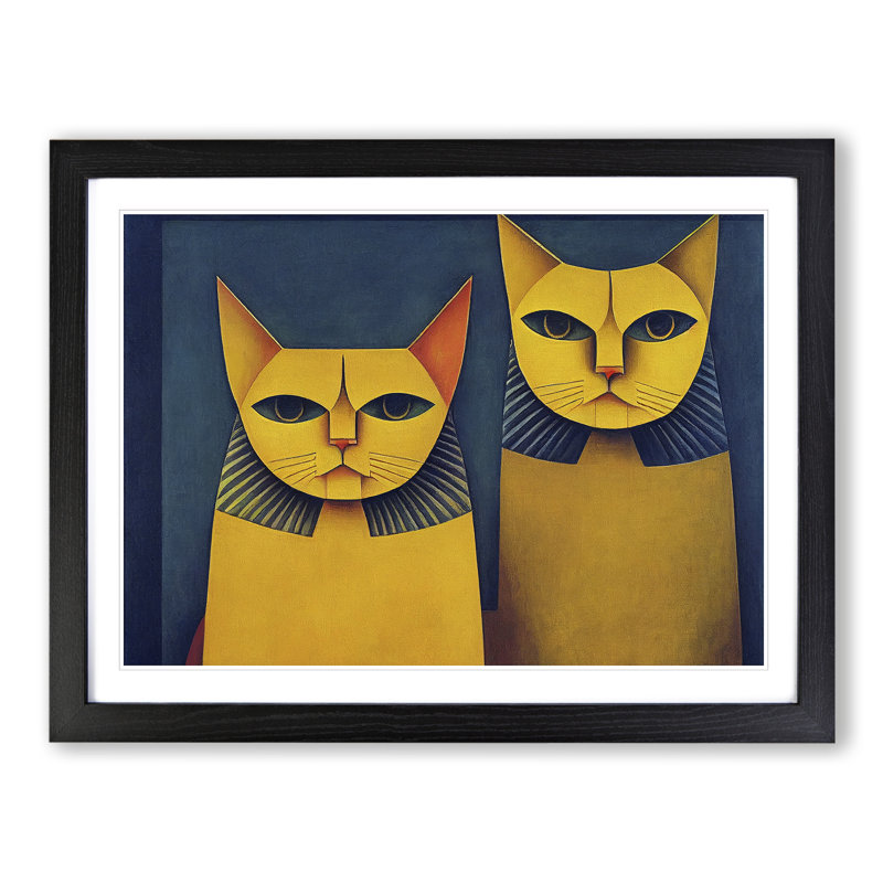 Two Egyptian Cats Abstract - Framed Print, Black Framed, 46cm H x 64cm W x 2cm D