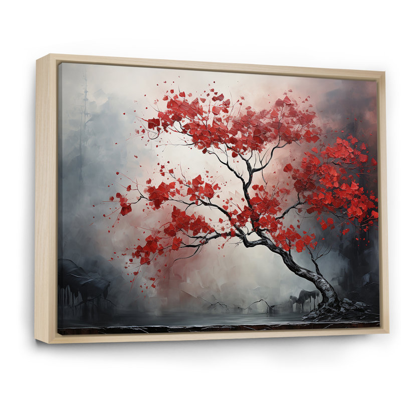 " Fiery Red Maple Tree I ", 12" H x 20" W x 1" D, Natural Floater Frame