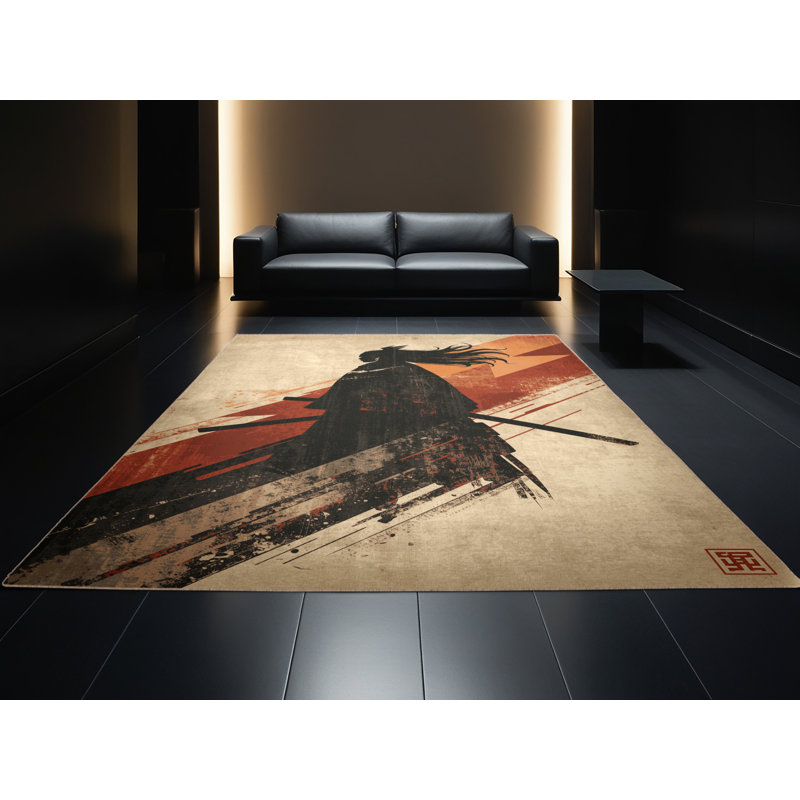 Soft Plush Athanas Ronin Modern Rustic Area Rug in Brown – Beige Binding, 2x3