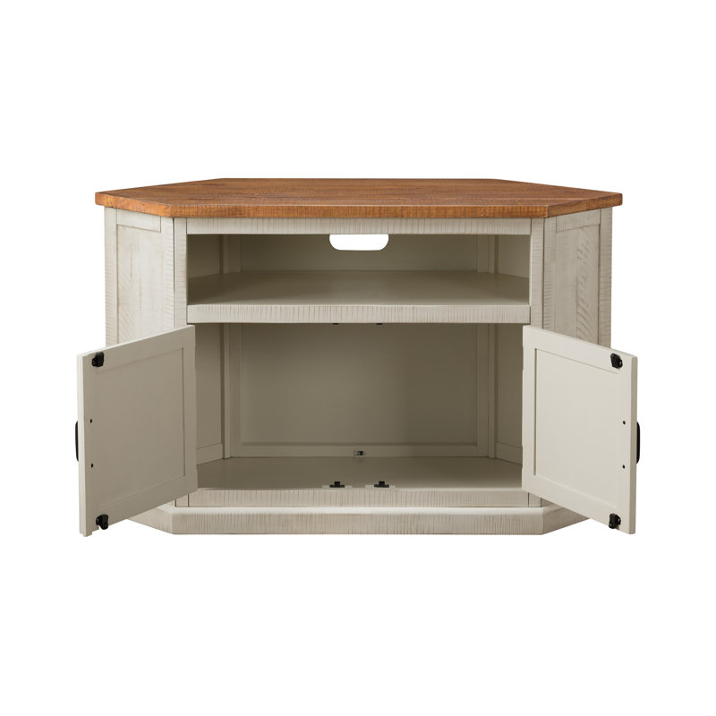 Kinsella 50" Solid Wood Corner TV Stand with Storage, Antique White/Honey Tobacco