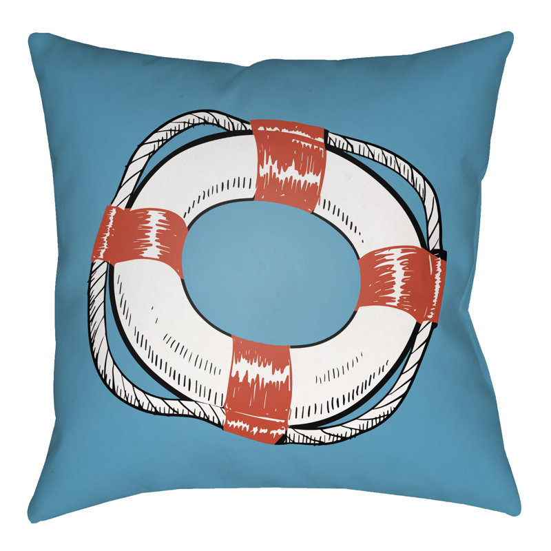 Litchfield Life Saver Outdoor Reversible Throw Pillow, 22" H x 22" W, Poppy Red/Sky Blue