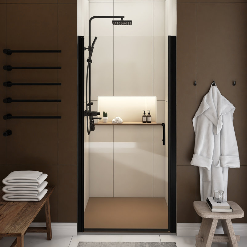 Porte de douche demi-cadre avec verre transparent l 34 po x H 72 po