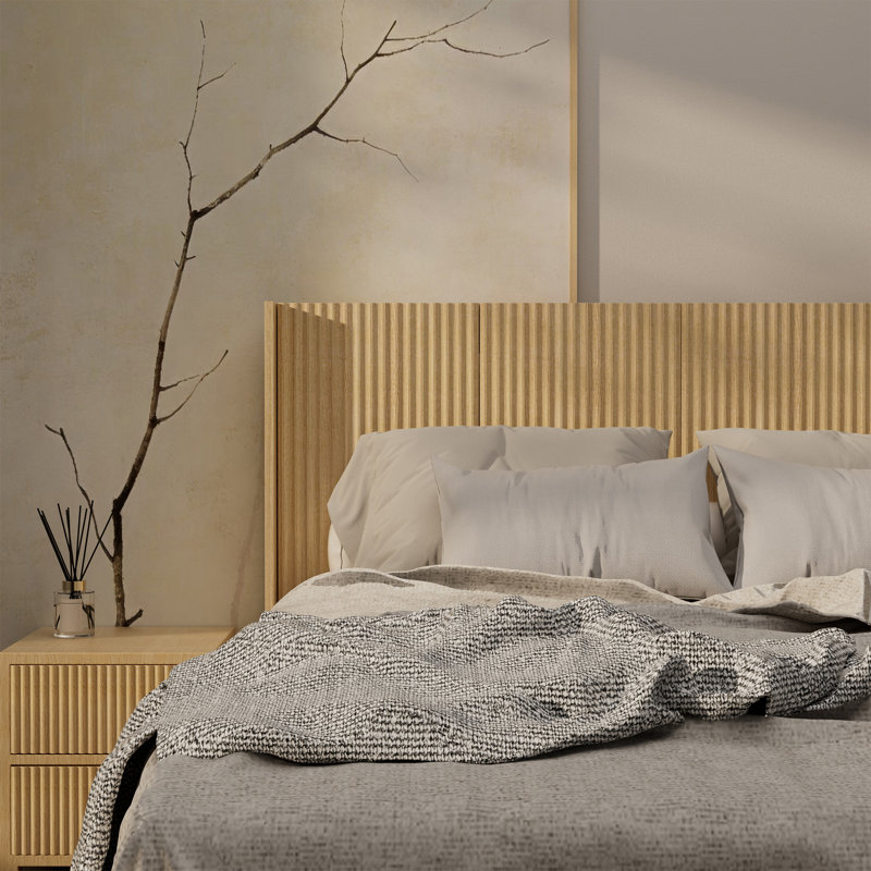 Tête de lit murale Ebern Designs, Grand lit, Chêne