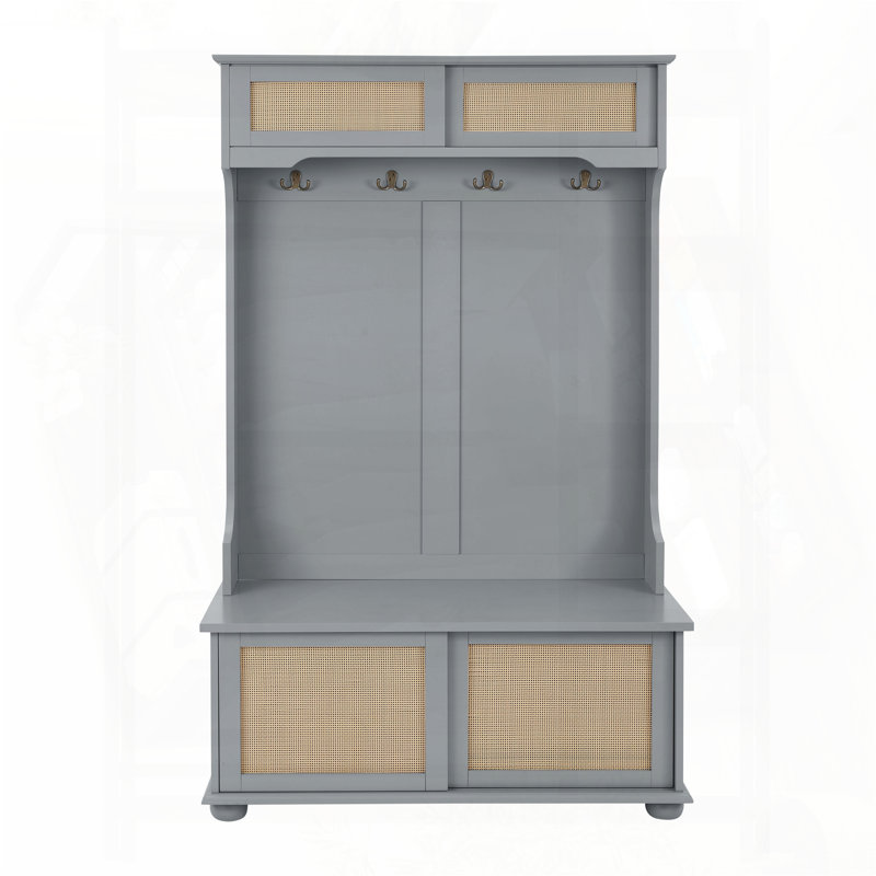 Hall Tree with Rattan Door and Shoe Bench, 40.16"W