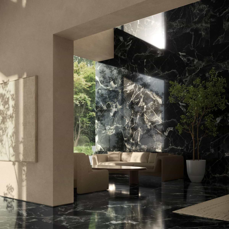 Gaverno X 48 po Carrelage mural et de plancher en porcelaine polie aspect marbre (15,49 pieds carrés / caisse), Noir et or